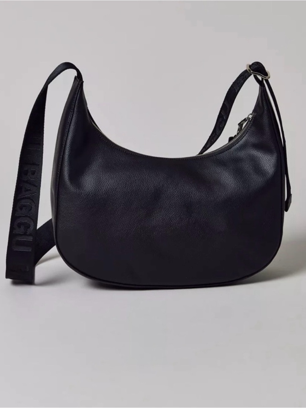 Baggu Medium Recycled Leather Crescent Bag in black